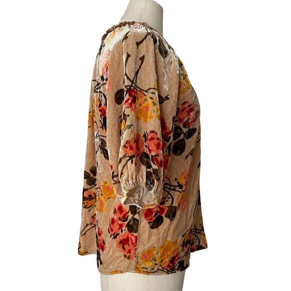 Sundance All Hours Crushed Velvet Silk Blend Floral Balloon Sleeve Top Medium - Picture 4 of 12
